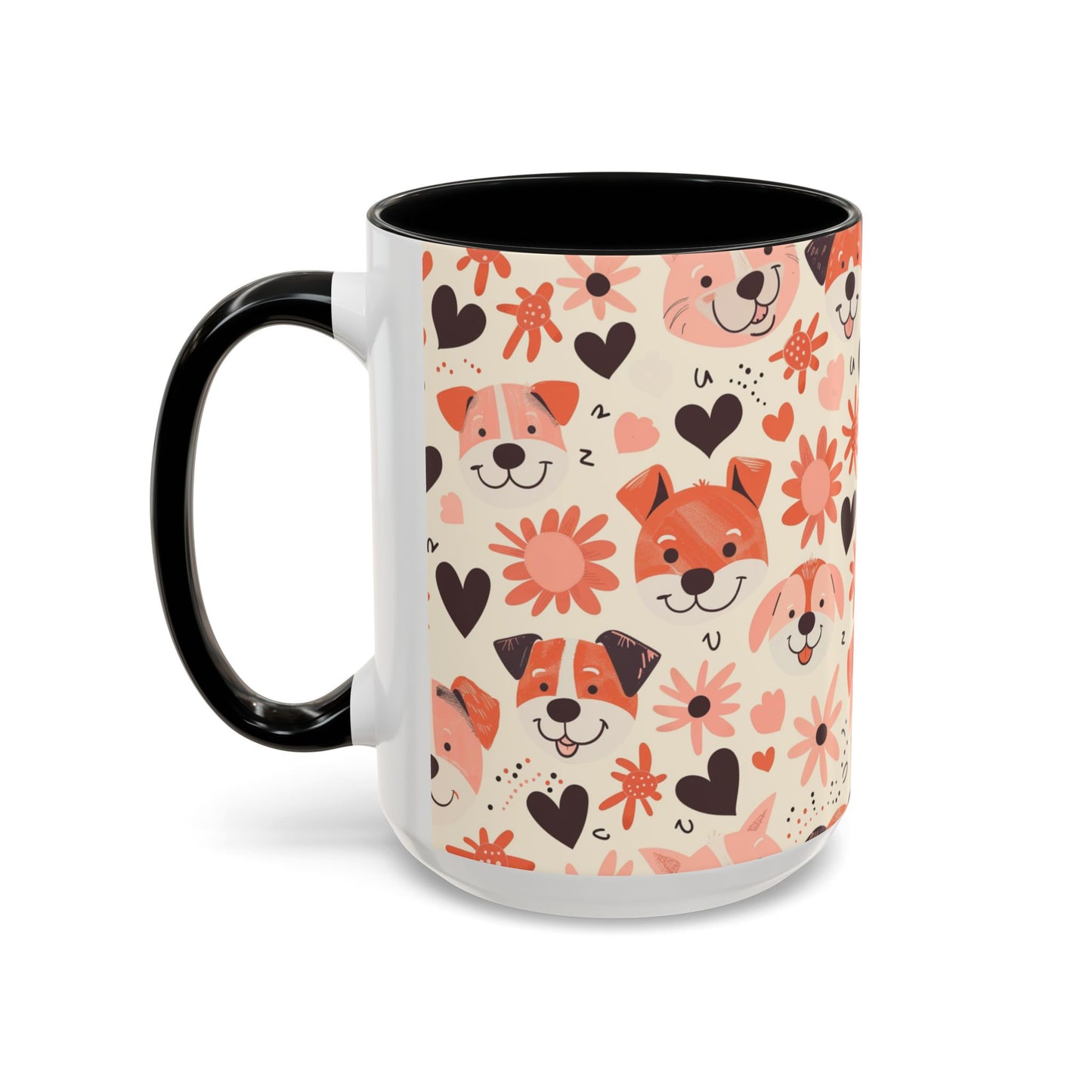 Sweet Puppy Mug, Peach and Cream Dog Lover Coffee Cup, Cute Floral Animal PatternDog Mom Gift