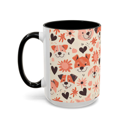 Sweet Puppy Mug, Peach and Cream Dog Lover Coffee Cup, Cute Floral Animal PatternDog Mom Gift