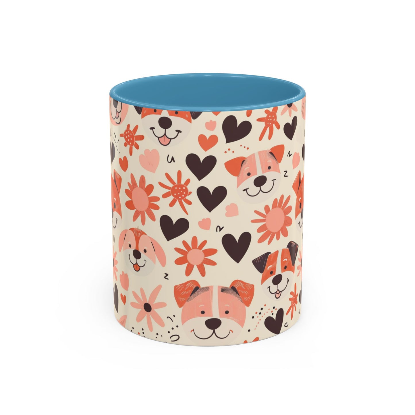 Sweet Puppy Mug, Peach and Cream Dog Lover Coffee Cup, Cute Floral Animal PatternDog Mom Gift