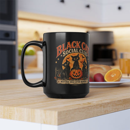 Black Cat Social Club Mug, Vintage Halloween Coffee Mug, Spooky Black Cat Gift, Retro Halloween Cat Mug