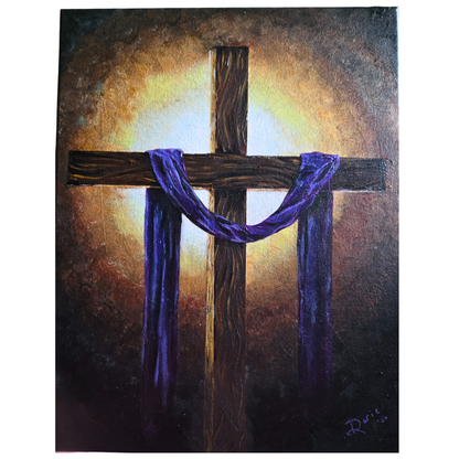 Purple Drape~Wooden Cross ~ NOT A PRINT~ Original Acrylic Painting on Canvas~11"x14", Signed