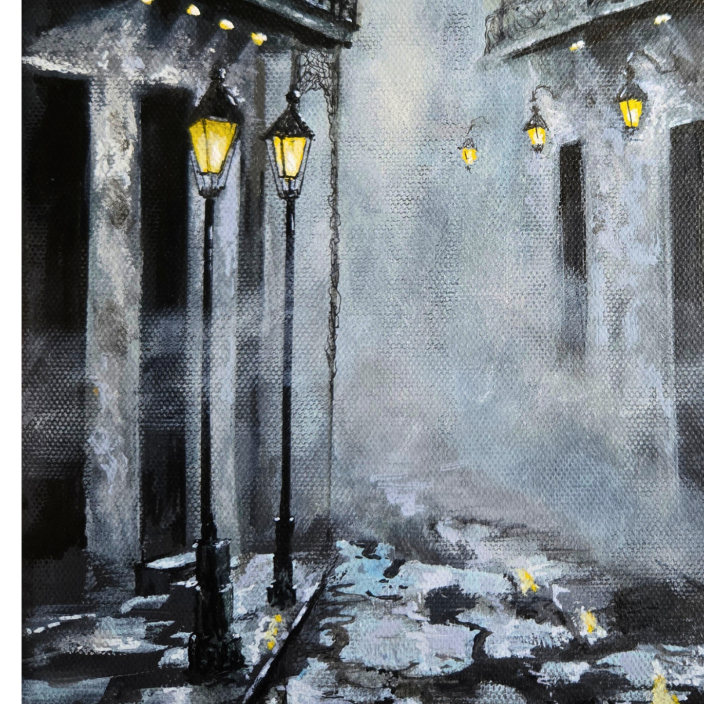 Foggy French Quarter Original Painting ~ New Orleans Street Art ~ St. Louis Cathedral ~ Moody Night Cityscape ~ 9x12 Acrylic on Canvas