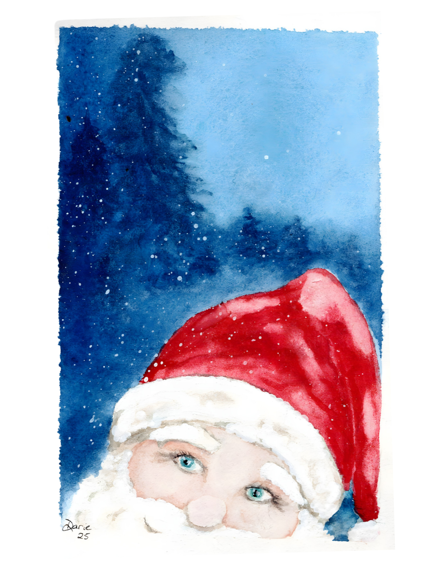 Hand-Drawn Santa Watercolor Christmas Card - Pack of 10 – Original Art, Whimsical Holiday Greeting, Handcrafted Winter Card