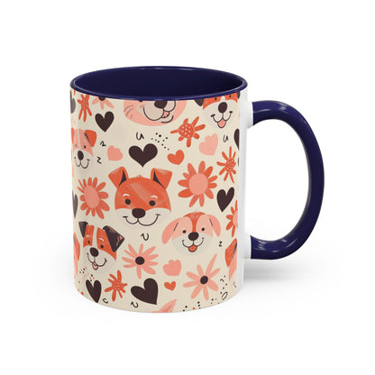 Sweet Puppy Mug, Peach and Cream Dog Lover Coffee Cup, Cute Floral Animal PatternDog Mom Gift