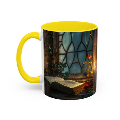 Candlelight Study Mug, Gothic Book and Roses Coffee Cup, Cozy Dark Academia Library Gift, Anniversary, Soft Atmosphere