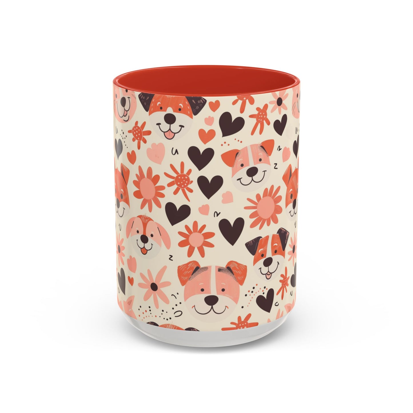 Sweet Puppy Mug, Peach and Cream Dog Lover Coffee Cup, Cute Floral Animal PatternDog Mom Gift
