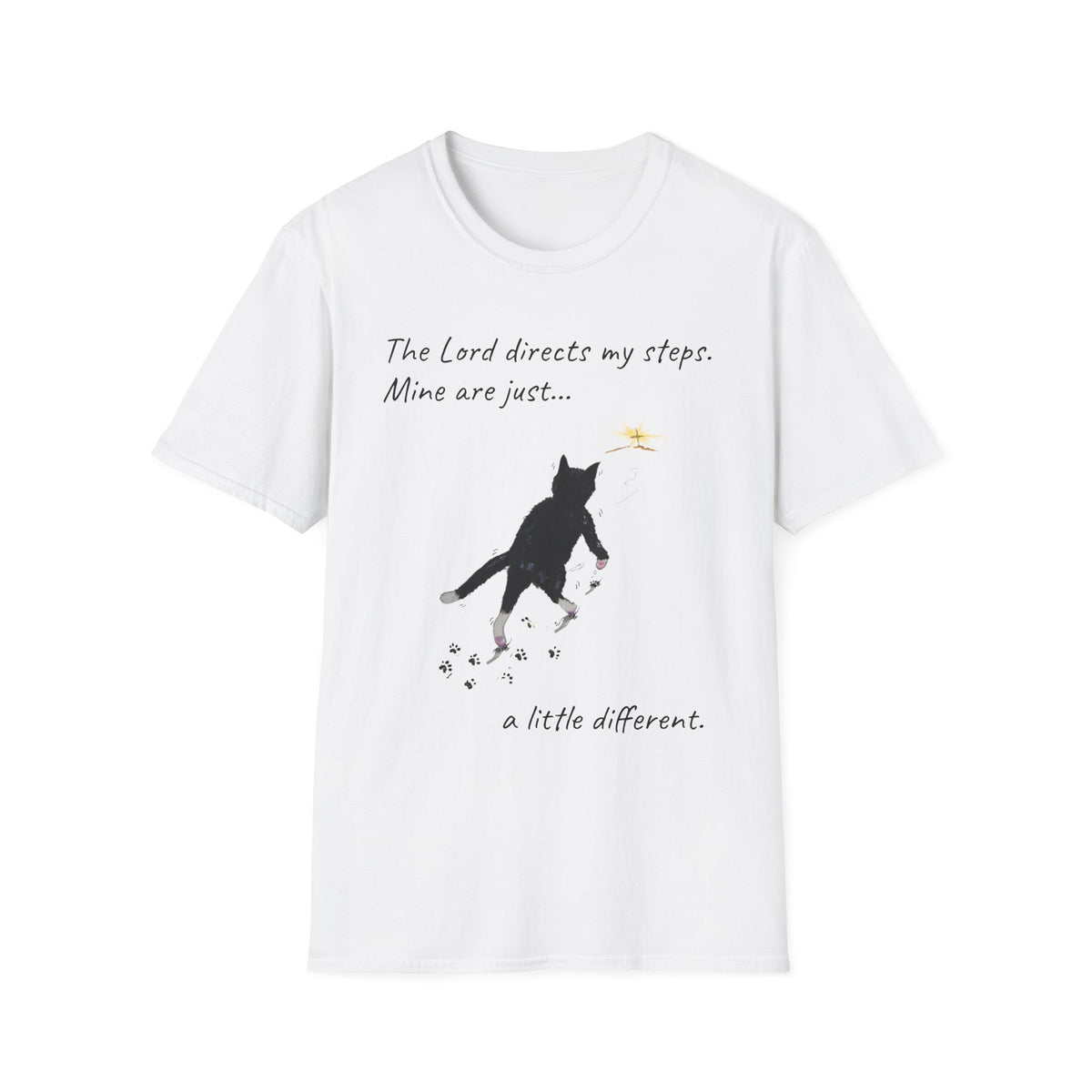 The Lord Directs My Steps Wobbly Cat Shirt | Christian Cat T-Shirt | Faith Based Cat Lover Tee | Original Hopper Artwork