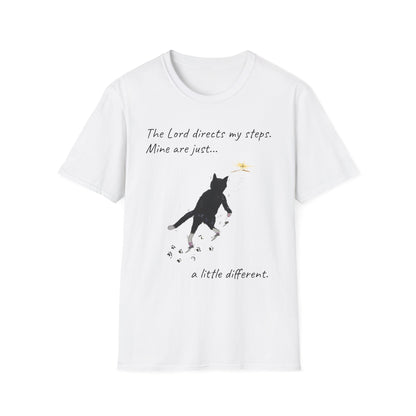 The Lord Directs My Steps Wobbly Cat Shirt | Christian Cat T-Shirt | Faith Based Cat Lover Tee | Original Hopper Artwork