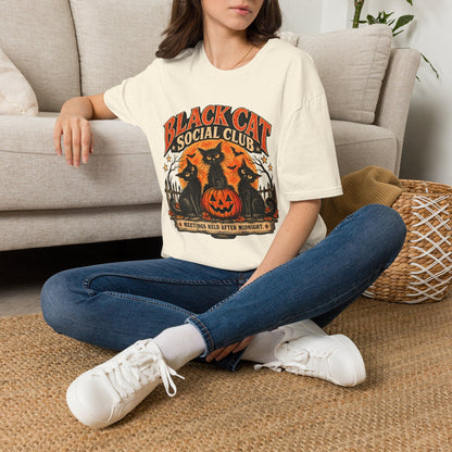 Black Cat Social Club Halloween Shirt, Vintage Black Cat T-Shirt, Retro Halloween Pumpkin Tee, Spooky Cat Lover Shirt