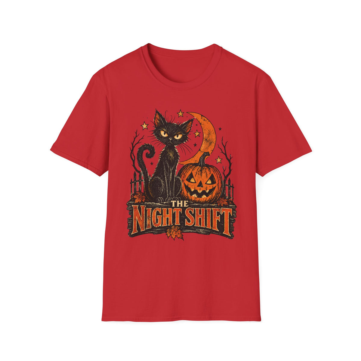 The Night Shift Black Cat Halloween Shirt, Vintage Halloween Cat T-Shirt, Retro Pumpkin Spooky Season Tee