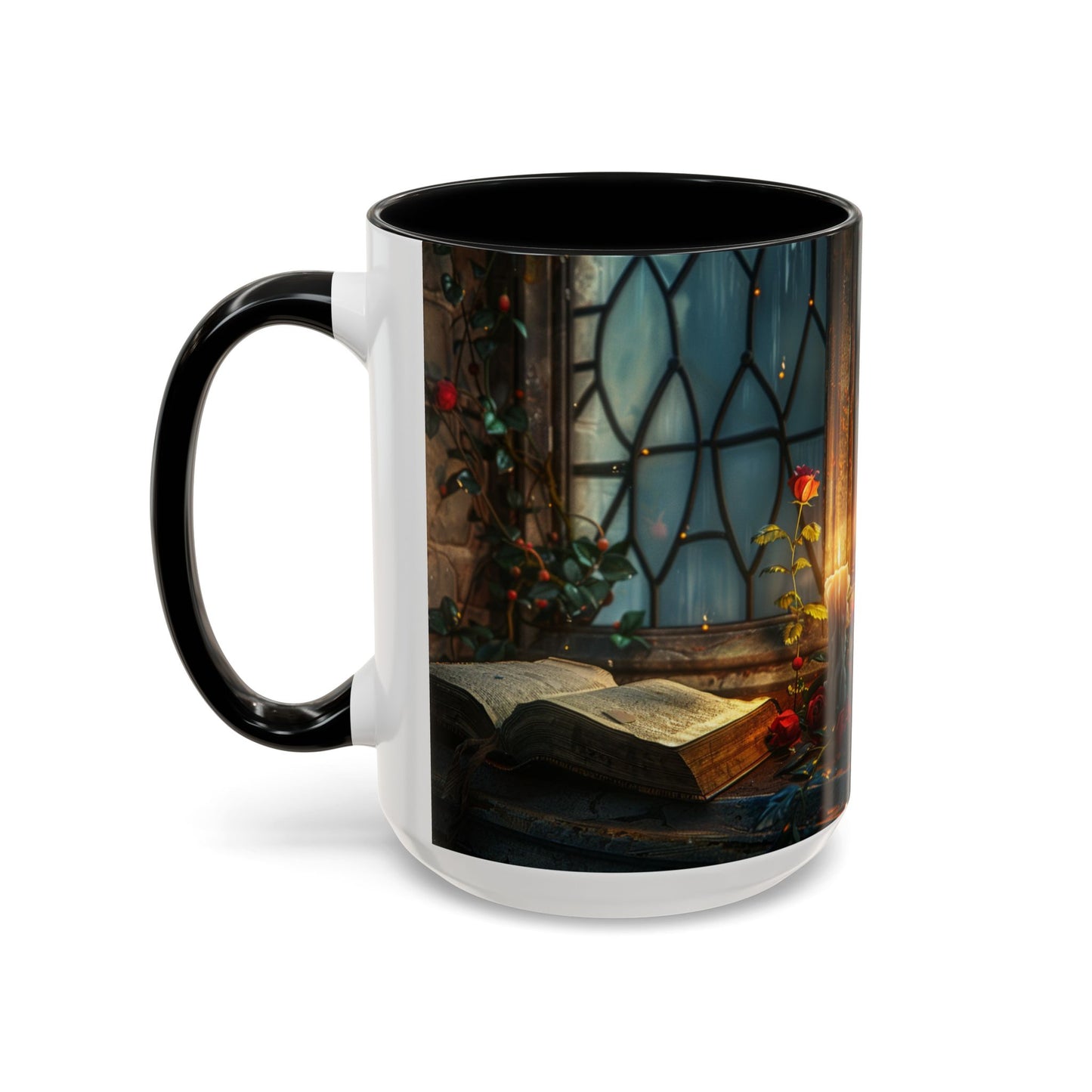 Candlelight Study Mug, Gothic Book and Roses Coffee Cup, Cozy Dark Academia Library Gift, Anniversary, Soft Atmosphere