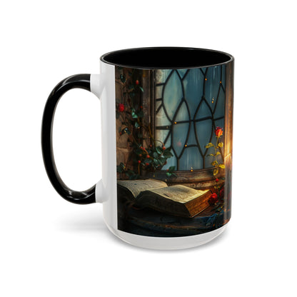 Candlelight Study Mug, Gothic Book and Roses Coffee Cup, Cozy Dark Academia Library Gift, Anniversary, Soft Atmosphere