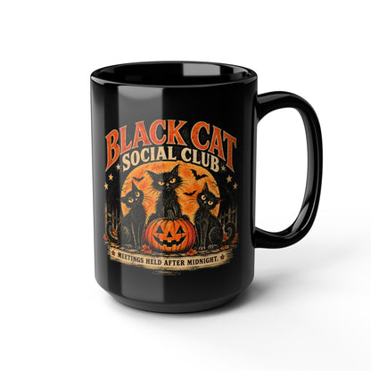 Black Cat Social Club Mug, Vintage Halloween Coffee Mug, Spooky Black Cat Gift, Retro Halloween Cat Mug