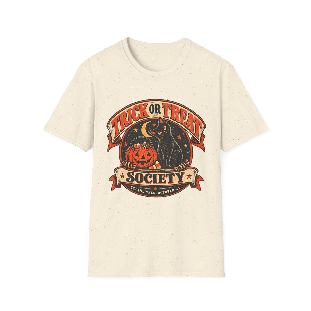Trick or Treat Society Halloween Shirt, Vintage Black Cat T-Shirt, Retro Pumpkin Halloween Tee, Spooky Season Shirt