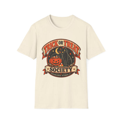 Trick or Treat Society Halloween Shirt, Vintage Black Cat T-Shirt, Retro Pumpkin Halloween Tee, Spooky Season Shirt