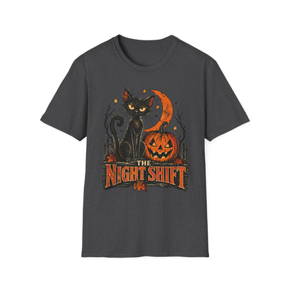 The Night Shift Black Cat Halloween Shirt, Vintage Halloween Cat T-Shirt, Retro Pumpkin Spooky Season Tee