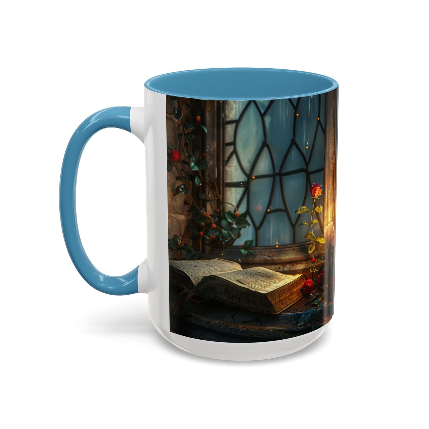 Candlelight Study Mug, Gothic Book and Roses Coffee Cup, Cozy Dark Academia Library Gift, Anniversary, Soft Atmosphere