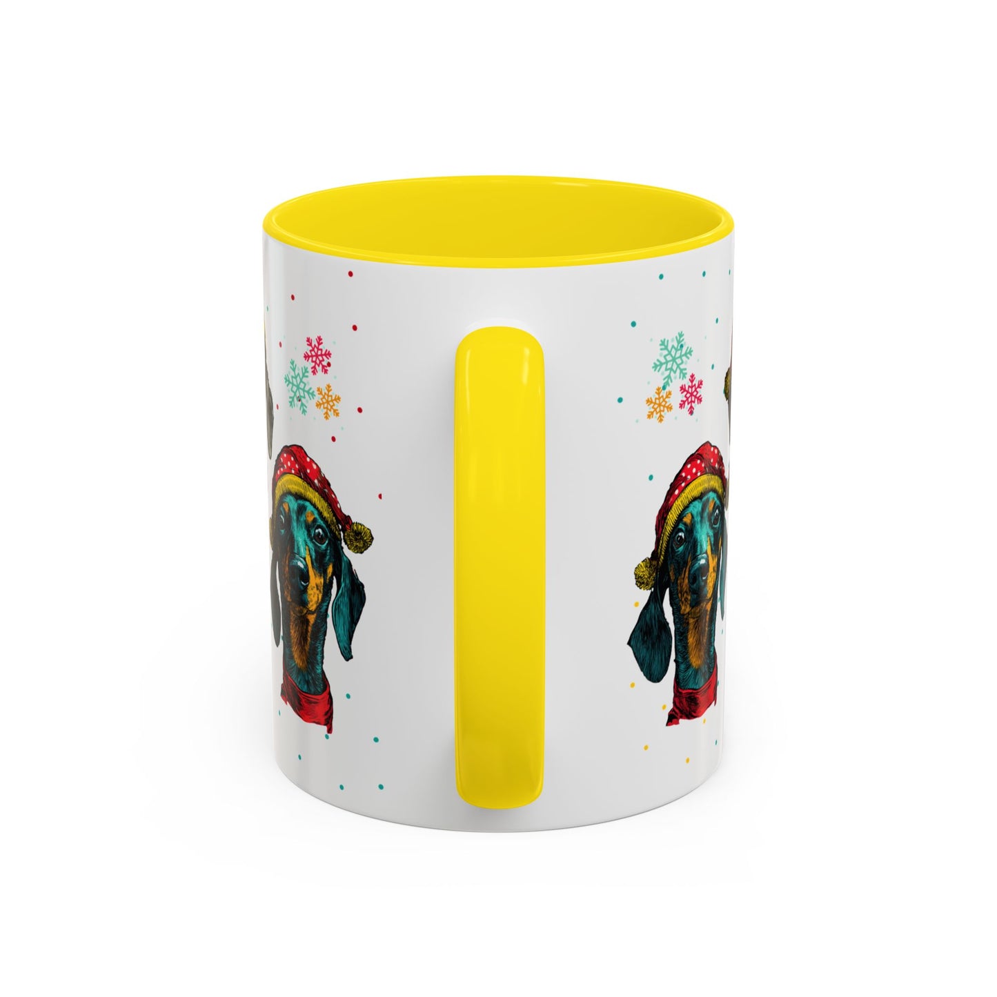 Dachshund Christmas Mug - Holiday Wiener Dog Cup - Cute Doxie Dog Lover Gift - Santa Hat Dachshund Coffee Mug - Colorful Dog Art Mug