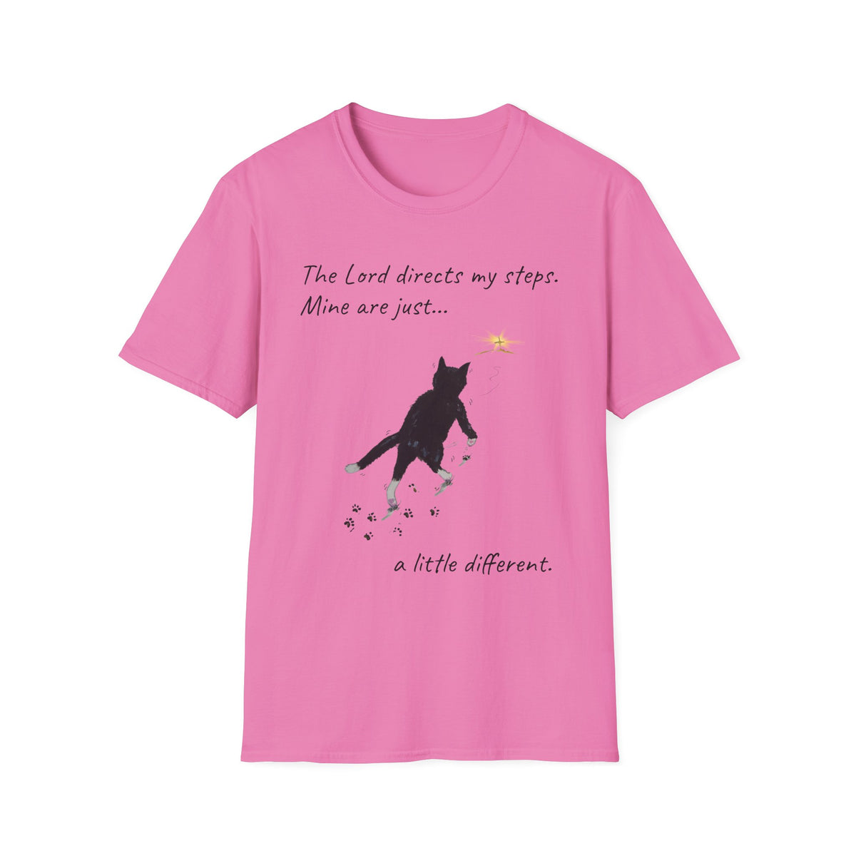 The Lord Directs My Steps Wobbly Cat Shirt | Christian Cat T-Shirt | Faith Based Cat Lover Tee | Original Hopper Artwork