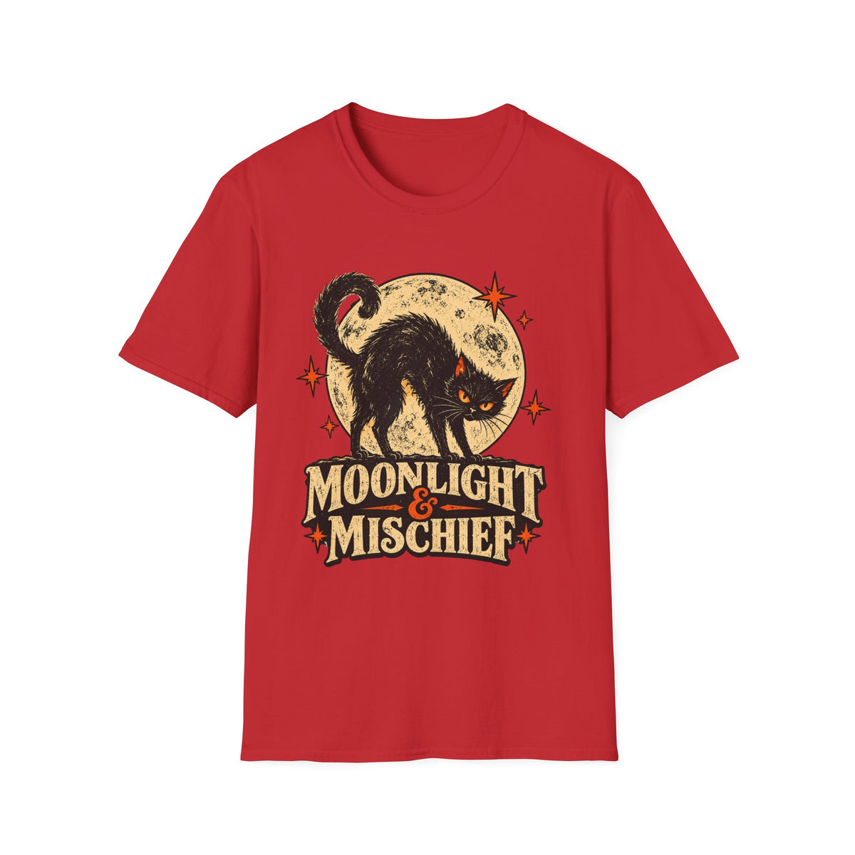 Moonlight & Mischief Black Cat Halloween Shirt, Vintage Halloween Cat Tee, Retro Spooky Moon T-Shirt, Gothic Cat Lover Gift