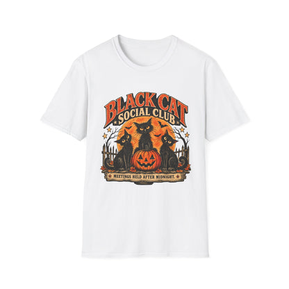 Black Cat Social Club Halloween Shirt, Vintage Black Cat T-Shirt, Retro Halloween Pumpkin Tee, Spooky Cat Lover Shirt