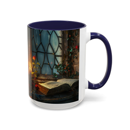 Candlelight Study Mug, Gothic Book and Roses Coffee Cup, Cozy Dark Academia Library Gift, Anniversary, Soft Atmosphere