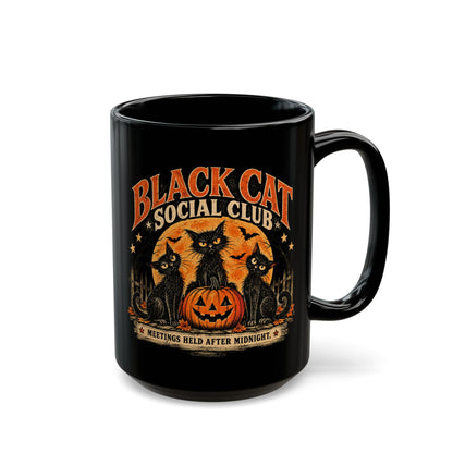Black Cat Social Club Mug, Vintage Halloween Coffee Mug, Spooky Black Cat Gift, Retro Halloween Cat Mug