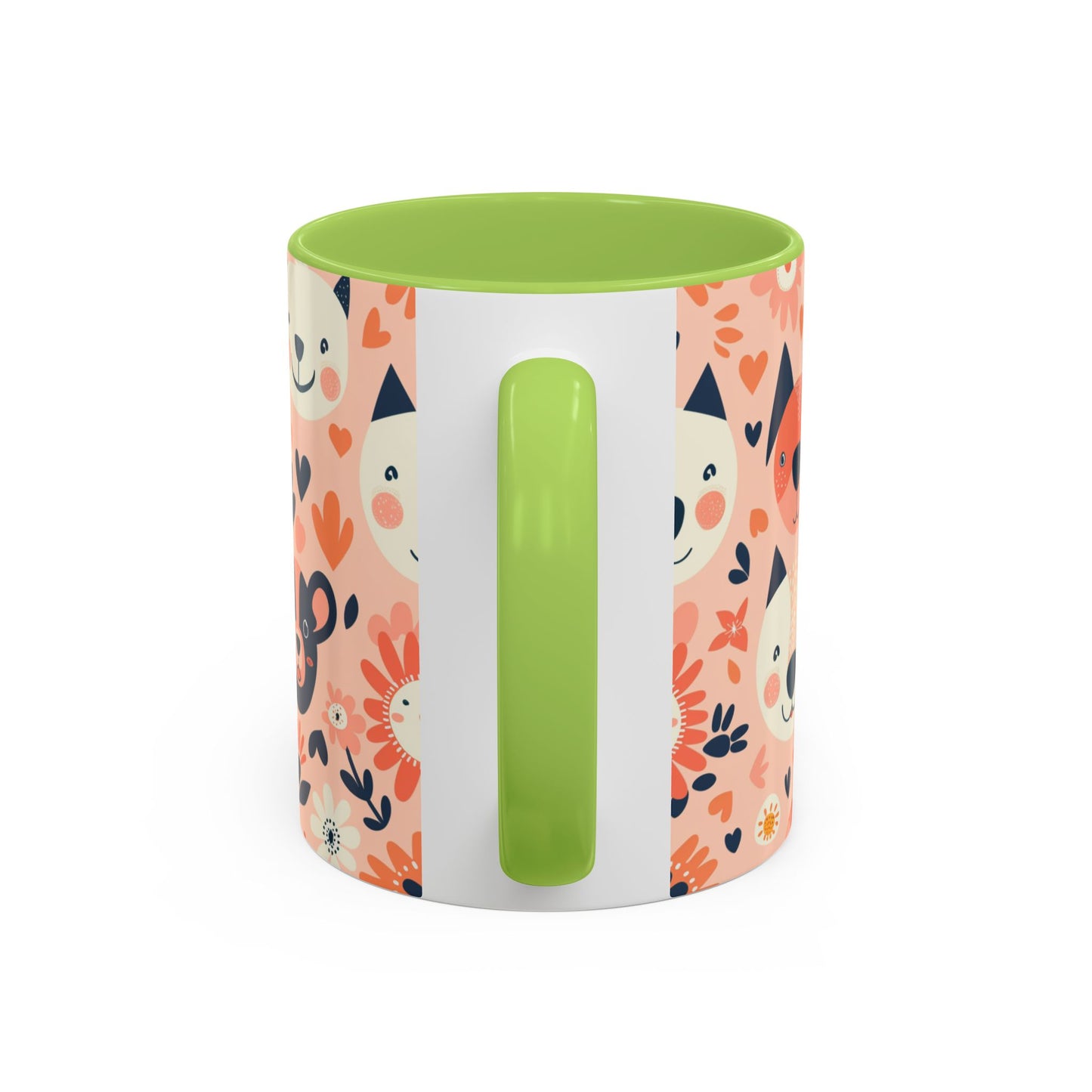 Whimsical Woodland Animals Mug, Cute Fox & Bear Coffee Cup, Peach and Navy Forest Friends Gift