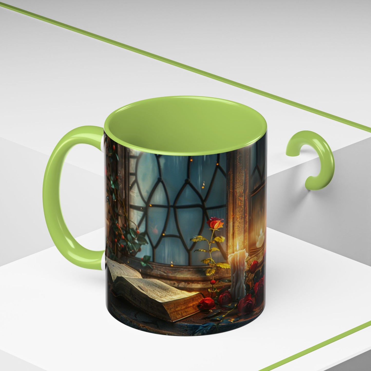 Candlelight Study Mug, Gothic Book and Roses Coffee Cup, Cozy Dark Academia Library Gift, Anniversary, Soft Atmosphere