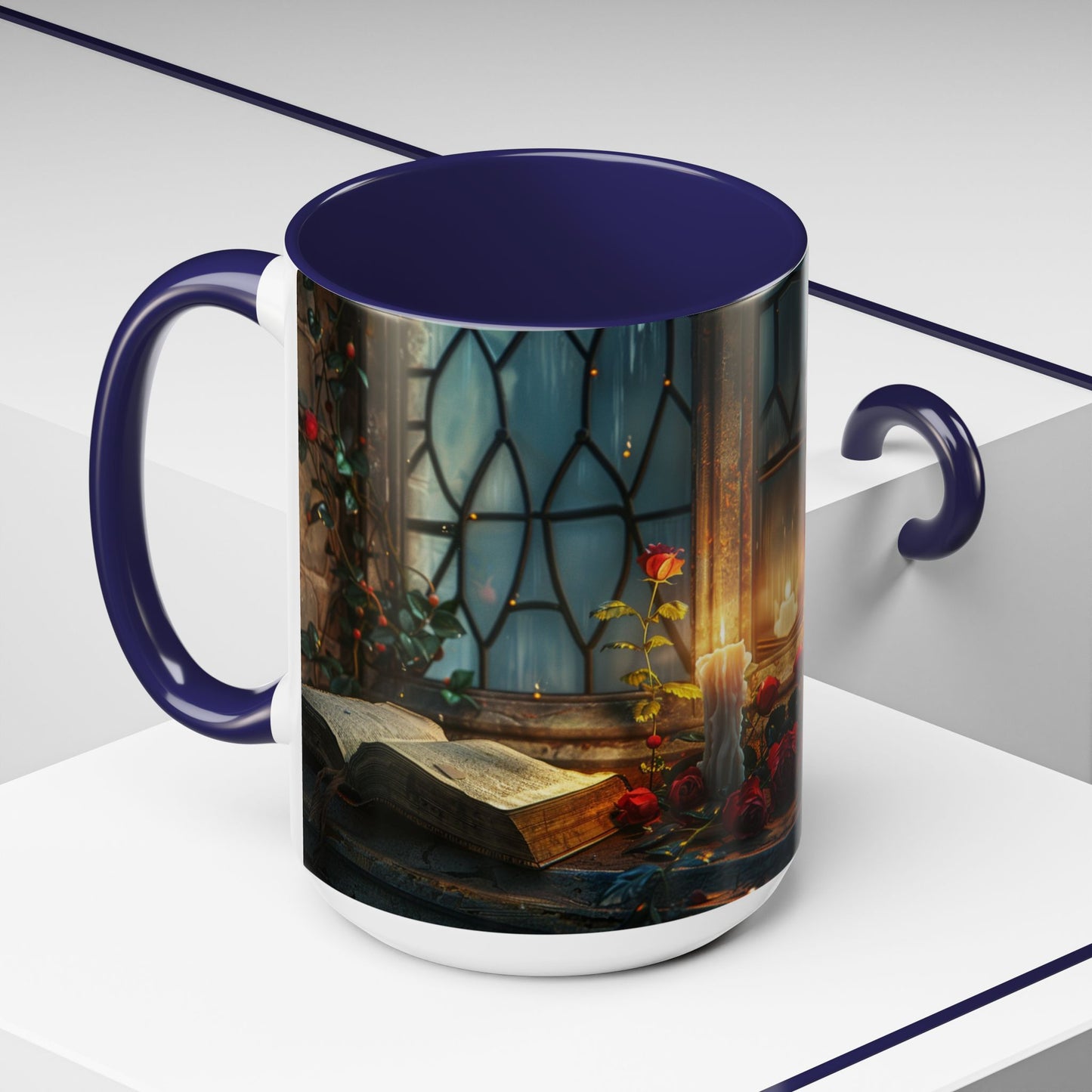 Candlelight Study Mug, Gothic Book and Roses Coffee Cup, Cozy Dark Academia Library Gift, Anniversary, Soft Atmosphere