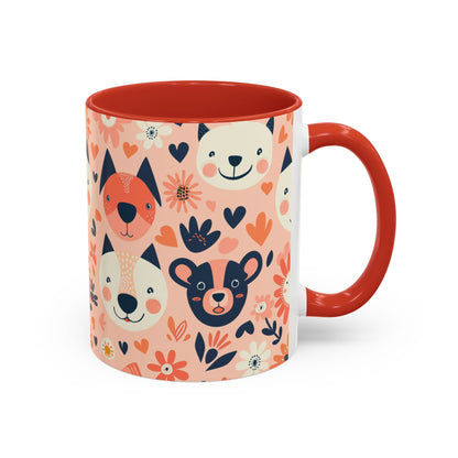 Whimsical Woodland Animals Mug, Cute Fox & Bear Coffee Cup, Peach and Navy Forest Friends Gift
