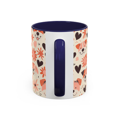 Sweet Puppy Mug, Peach and Cream Dog Lover Coffee Cup, Cute Floral Animal PatternDog Mom Gift