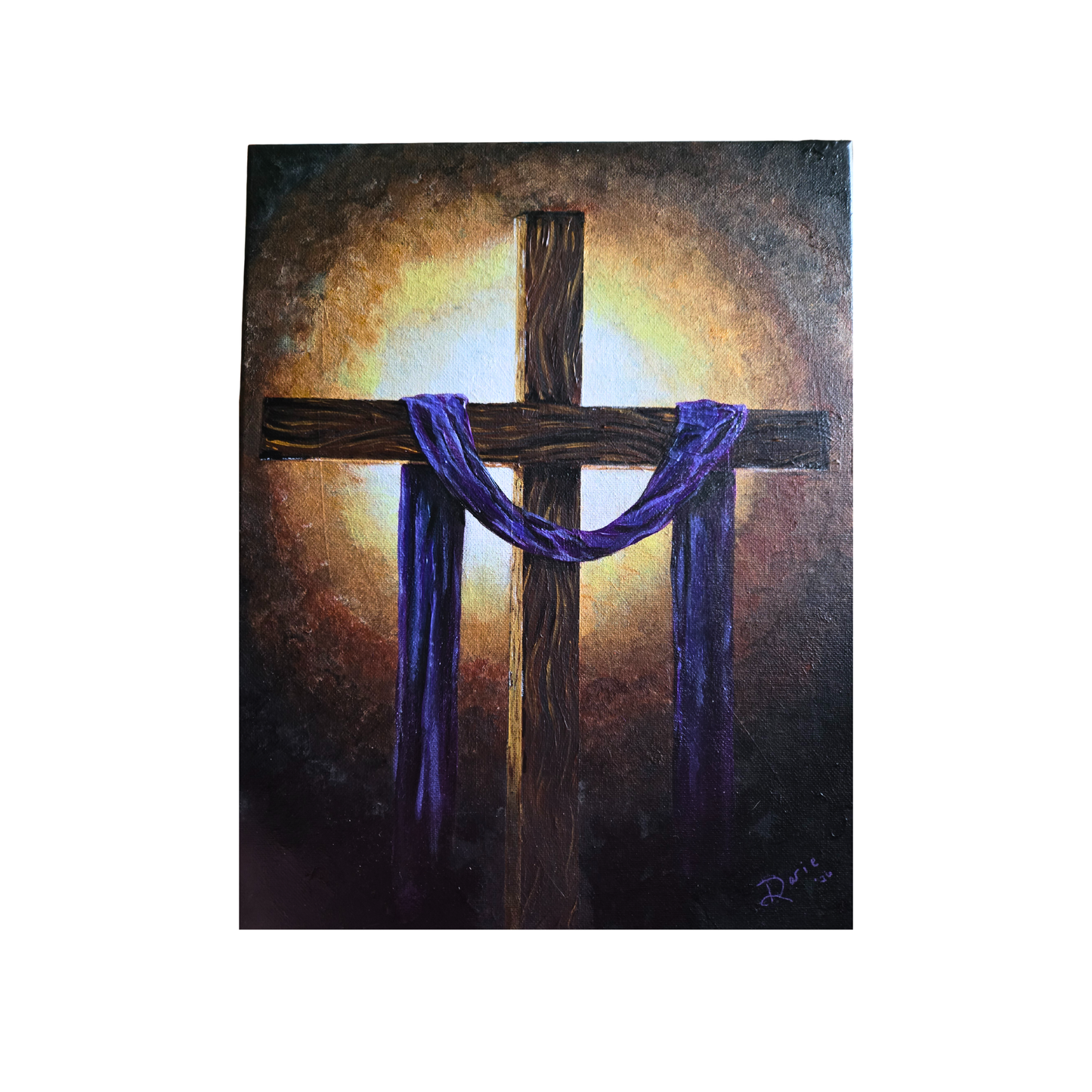 Purple Drape~Wooden Cross ~ NOT A PRINT~ Original Acrylic Painting on Canvas~11"x14", Signed