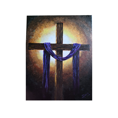 Purple Drape~Wooden Cross ~ NOT A PRINT~ Original Acrylic Painting on Canvas~11"x14", Signed