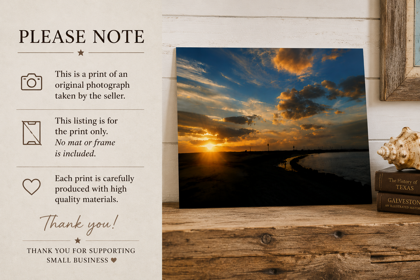 Texas City Dike Sunset Photography Print – Galveston Bay Coastal Landscape Wall Art