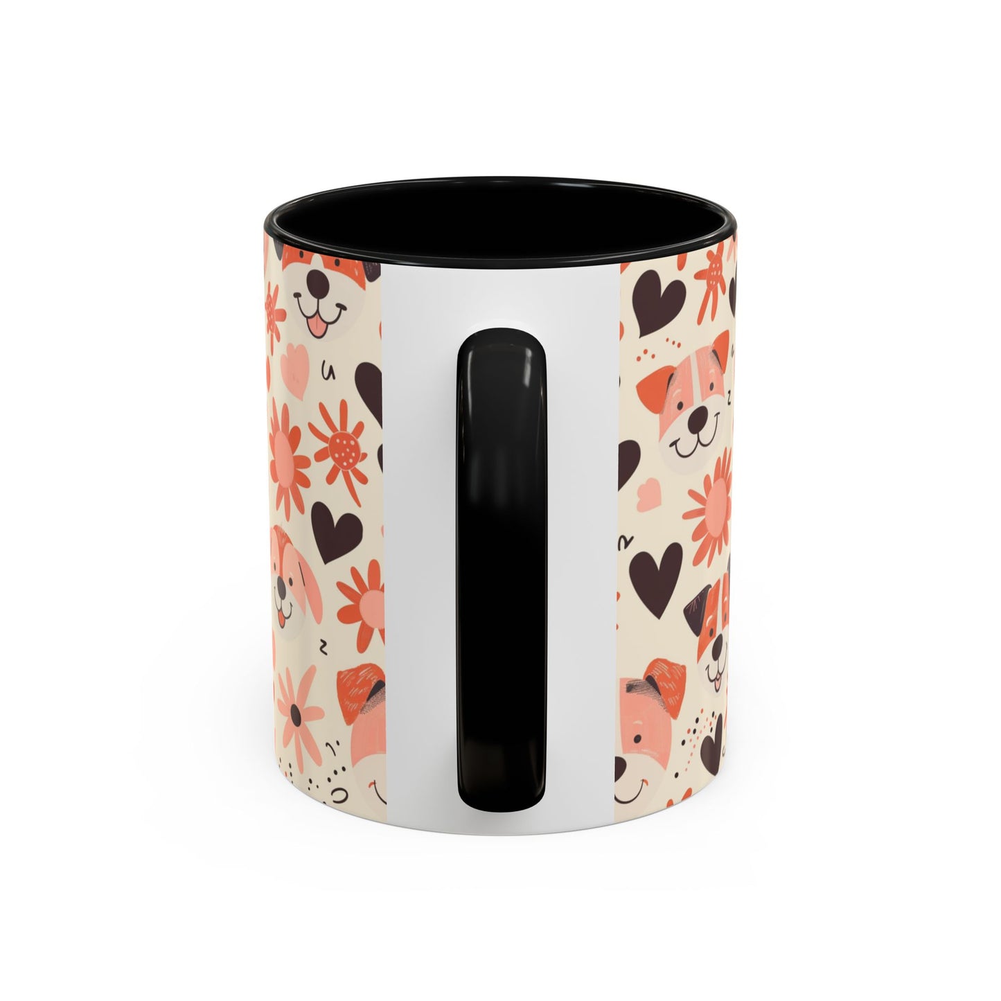 Sweet Puppy Mug, Peach and Cream Dog Lover Coffee Cup, Cute Floral Animal PatternDog Mom Gift