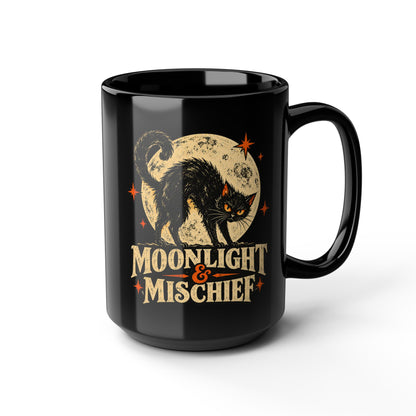 Moonlight & Mischief Black Cat Mug, Vintage Halloween Coffee Mug, Spooky Cat Gift, Retro Halloween Mug
