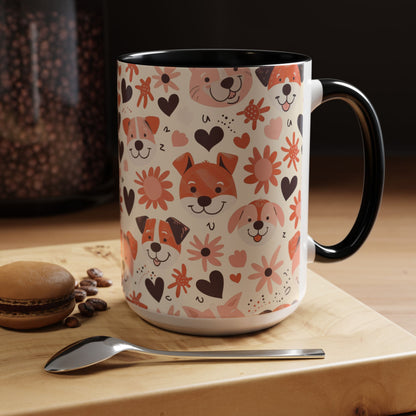 Sweet Puppy Mug, Peach and Cream Dog Lover Coffee Cup, Cute Floral Animal PatternDog Mom Gift