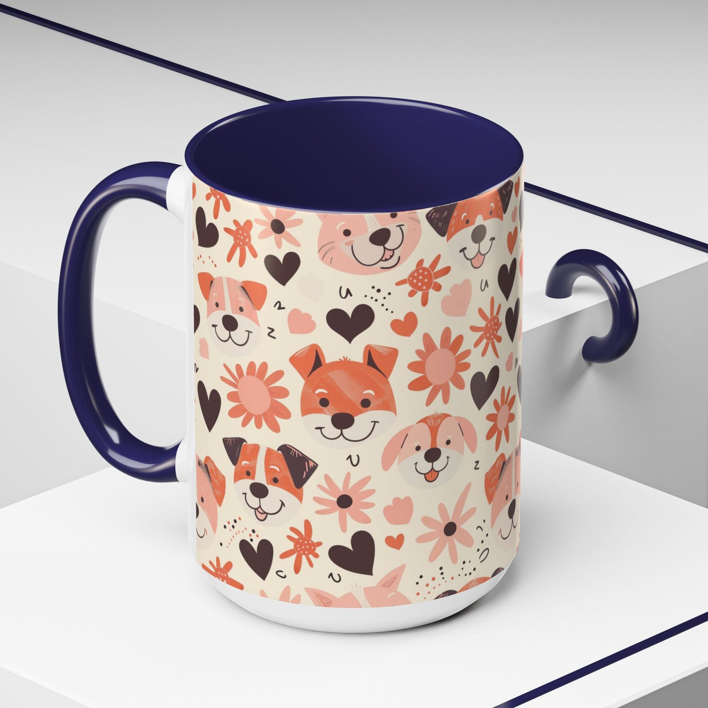 Sweet Puppy Mug, Peach and Cream Dog Lover Coffee Cup, Cute Floral Animal PatternDog Mom Gift