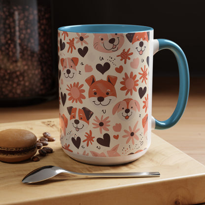 Sweet Puppy Mug, Peach and Cream Dog Lover Coffee Cup, Cute Floral Animal PatternDog Mom Gift