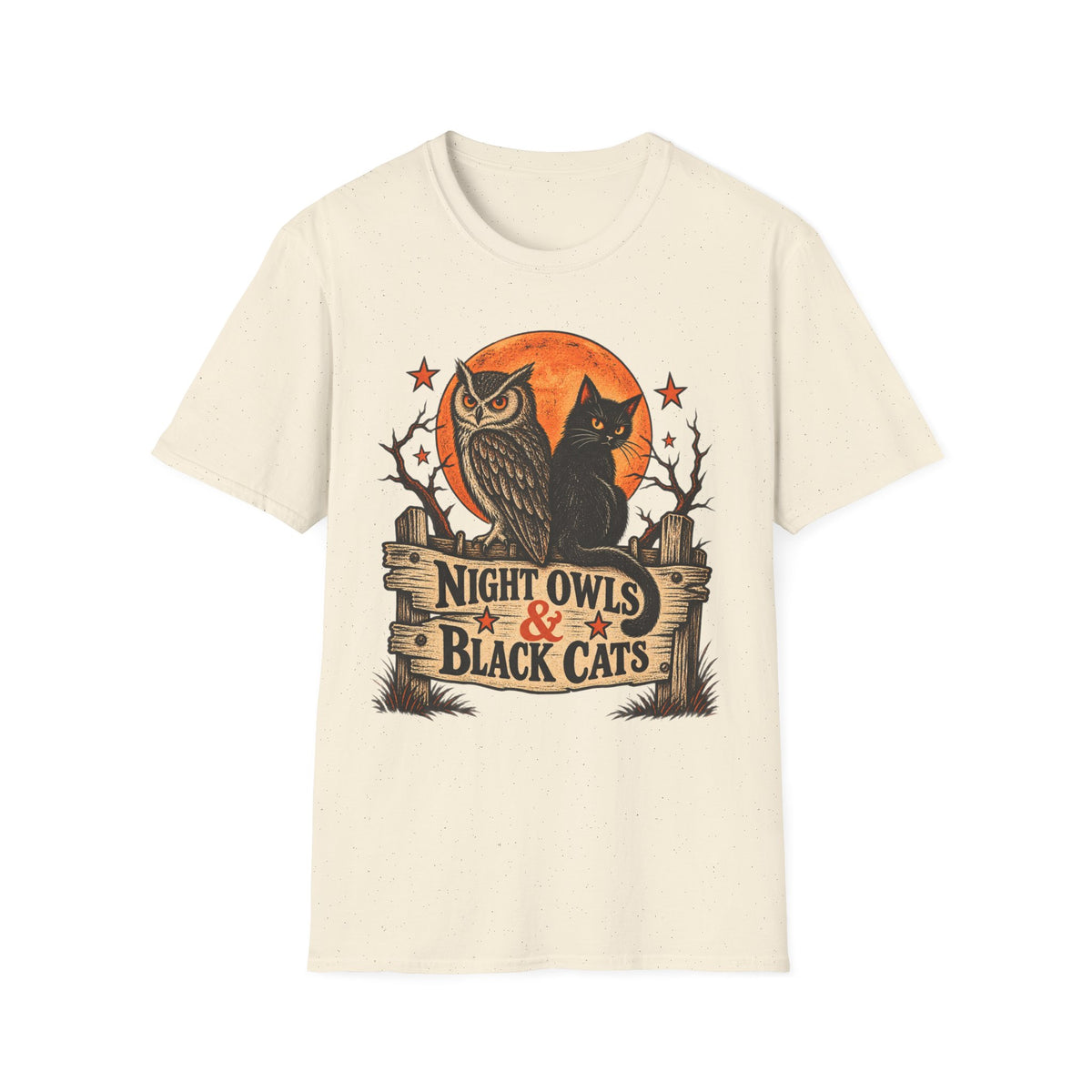 Night Owls & Black Cats Halloween Shirt, Vintage Owl and Cat T-Shirt, Retro Halloween Moon Tee, Spooky Animal Lover Shirt