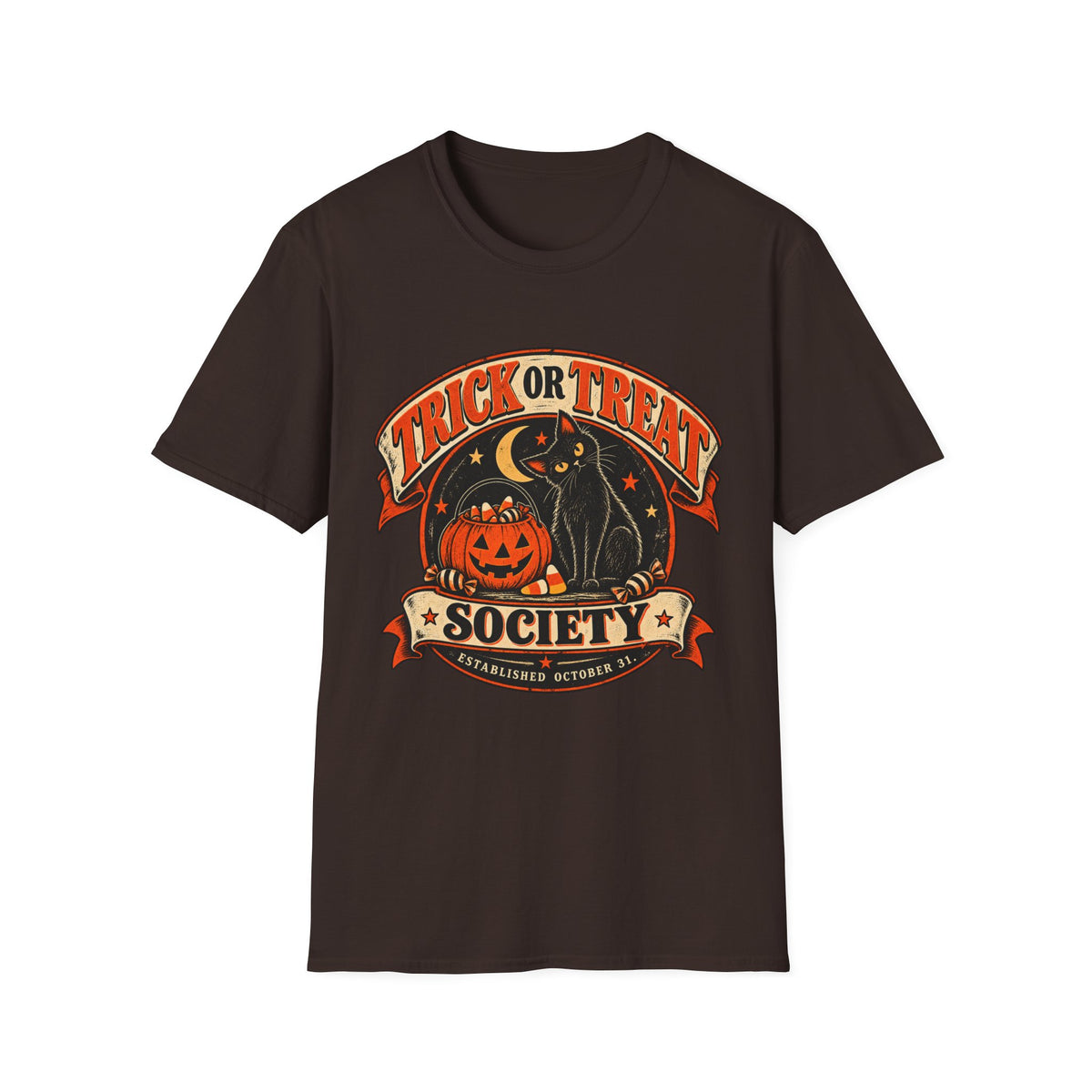 Trick or Treat Society Halloween Shirt, Vintage Black Cat T-Shirt, Retro Pumpkin Halloween Tee, Spooky Season Shirt
