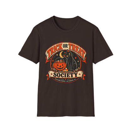 Trick or Treat Society Halloween Shirt, Vintage Black Cat T-Shirt, Retro Pumpkin Halloween Tee, Spooky Season Shirt