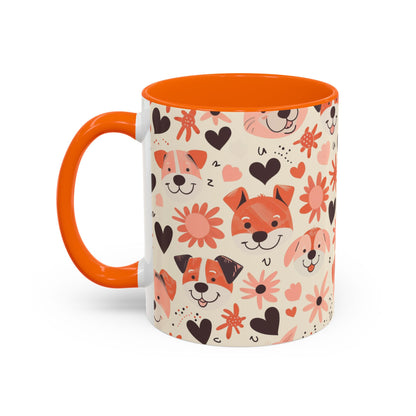 Sweet Puppy Mug, Peach and Cream Dog Lover Coffee Cup, Cute Floral Animal PatternDog Mom Gift