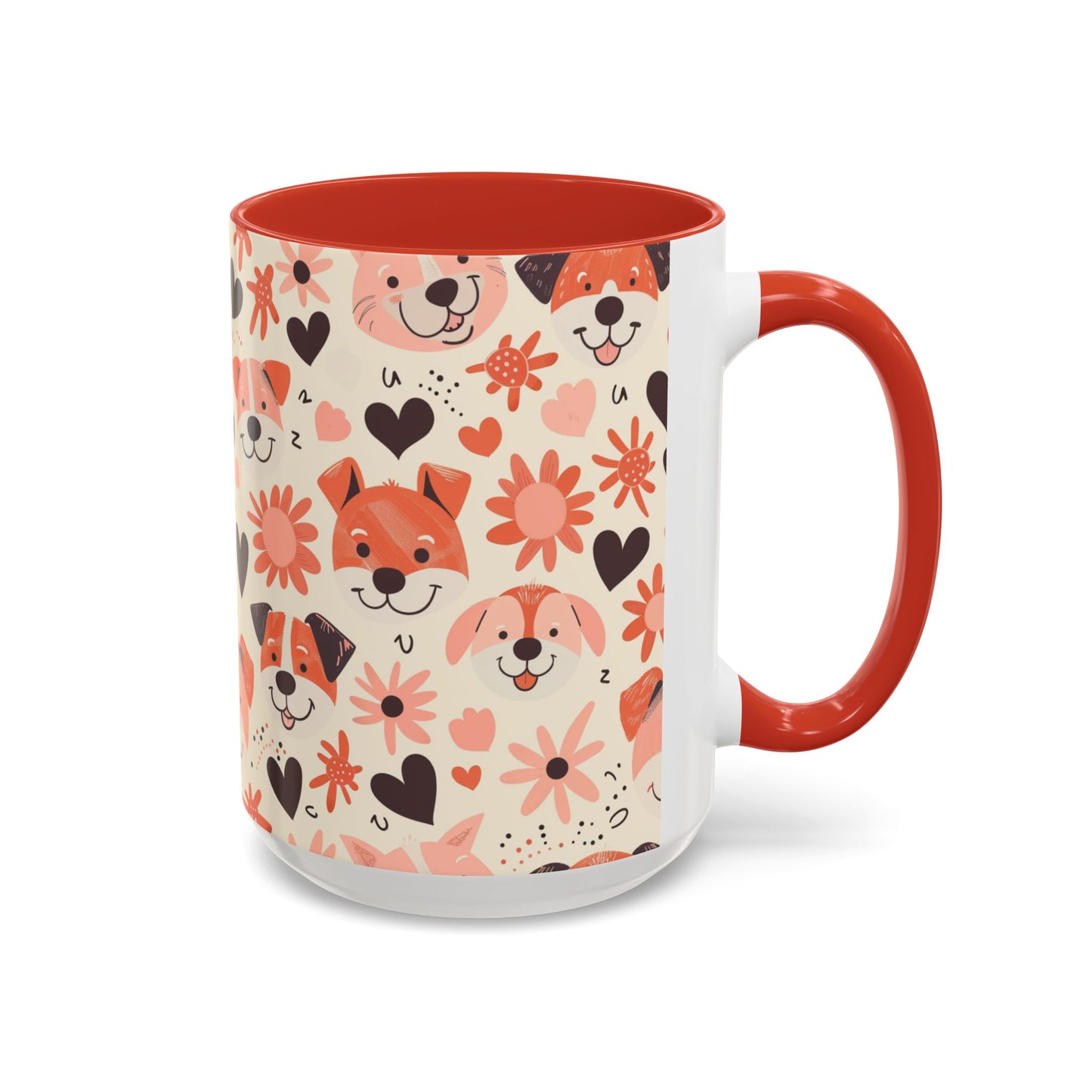Sweet Puppy Mug, Peach and Cream Dog Lover Coffee Cup, Cute Floral Animal PatternDog Mom Gift