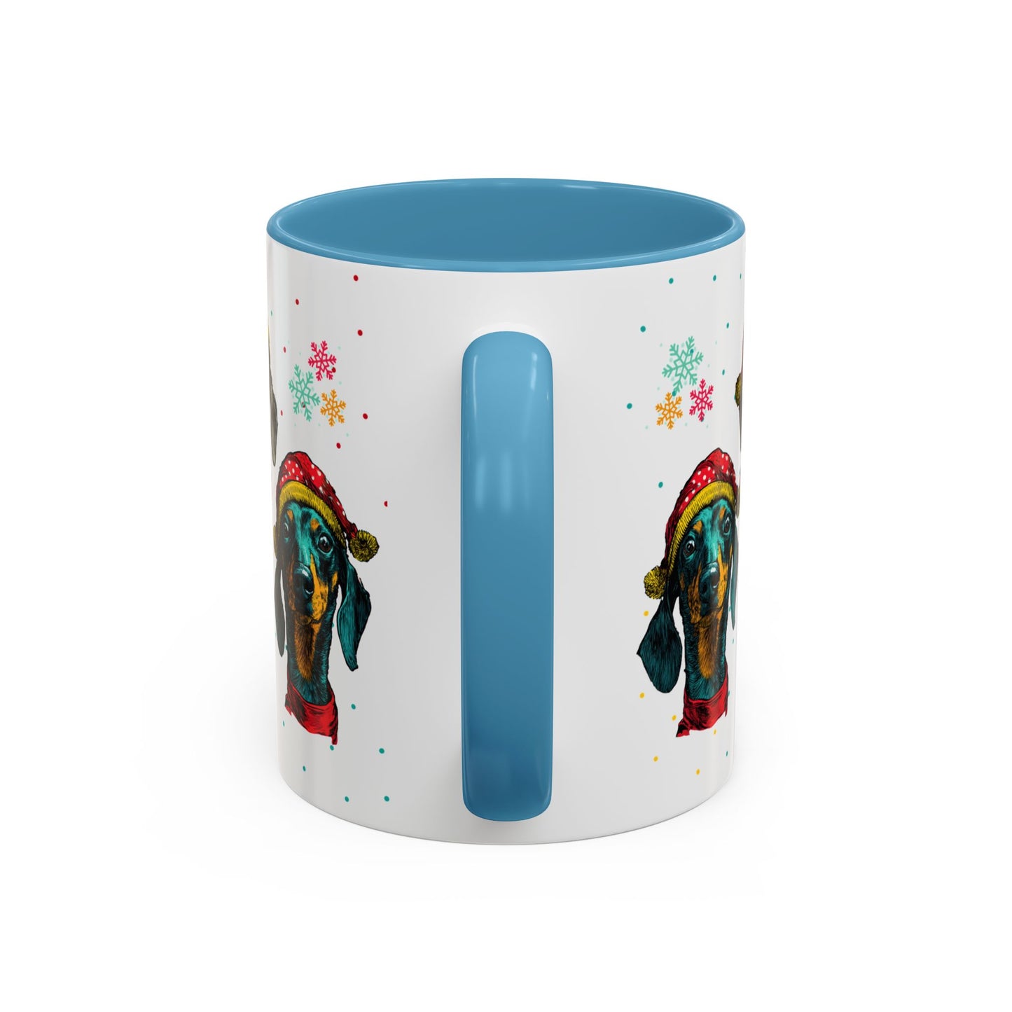 Dachshund Christmas Mug - Holiday Wiener Dog Cup - Cute Doxie Dog Lover Gift - Santa Hat Dachshund Coffee Mug - Colorful Dog Art Mug