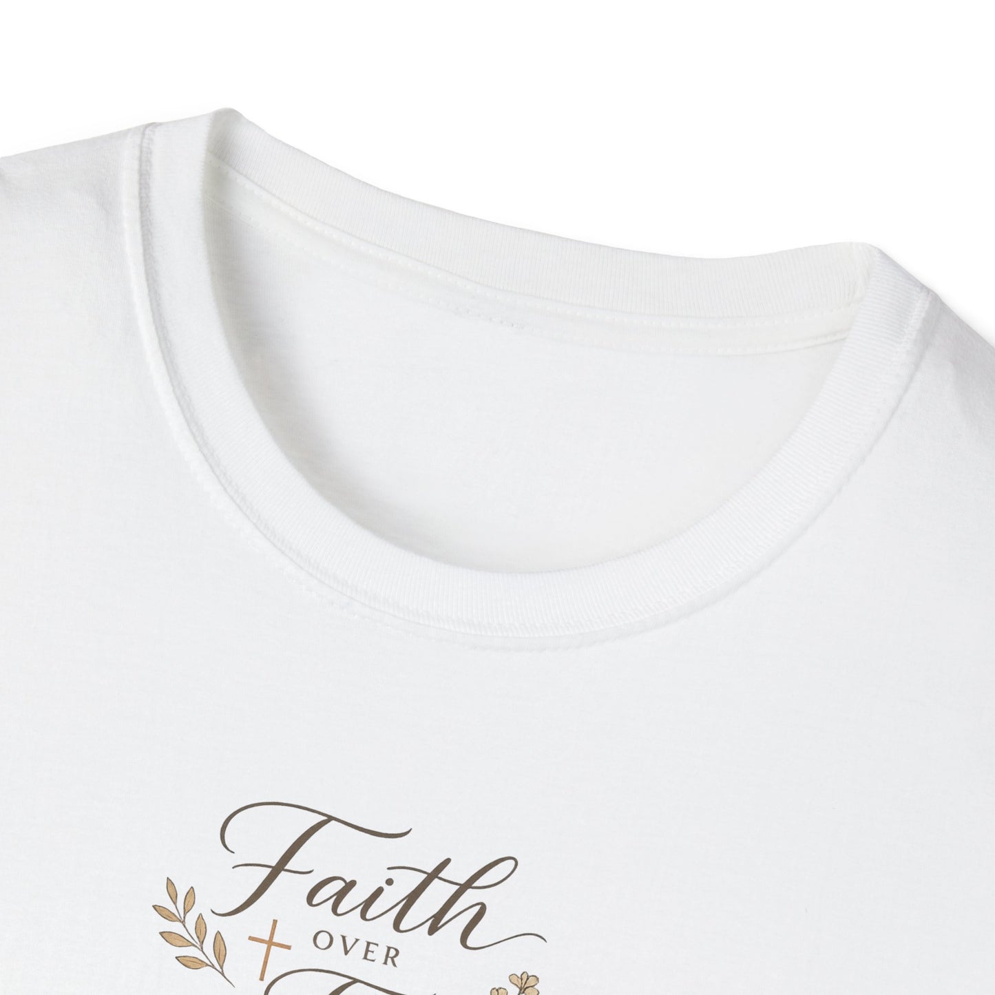 Faith Over Fear Womens Christian T-Shirt  Elegant Minimal Faith Tee  Botanical Cross Inspirational Shirt