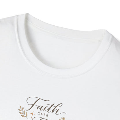 Faith Over Fear Womens Christian T-Shirt  Elegant Minimal Faith Tee  Botanical Cross Inspirational Shirt