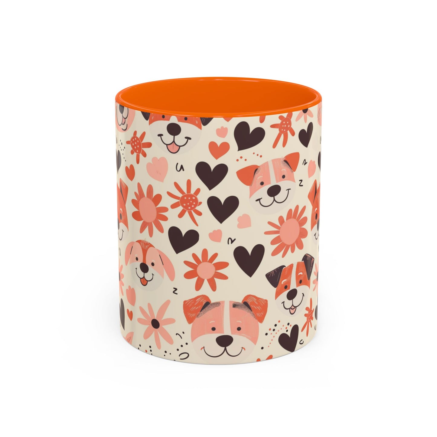 Sweet Puppy Mug, Peach and Cream Dog Lover Coffee Cup, Cute Floral Animal PatternDog Mom Gift