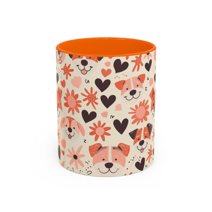 Sweet Puppy Mug, Peach and Cream Dog Lover Coffee Cup, Cute Floral Animal PatternDog Mom Gift